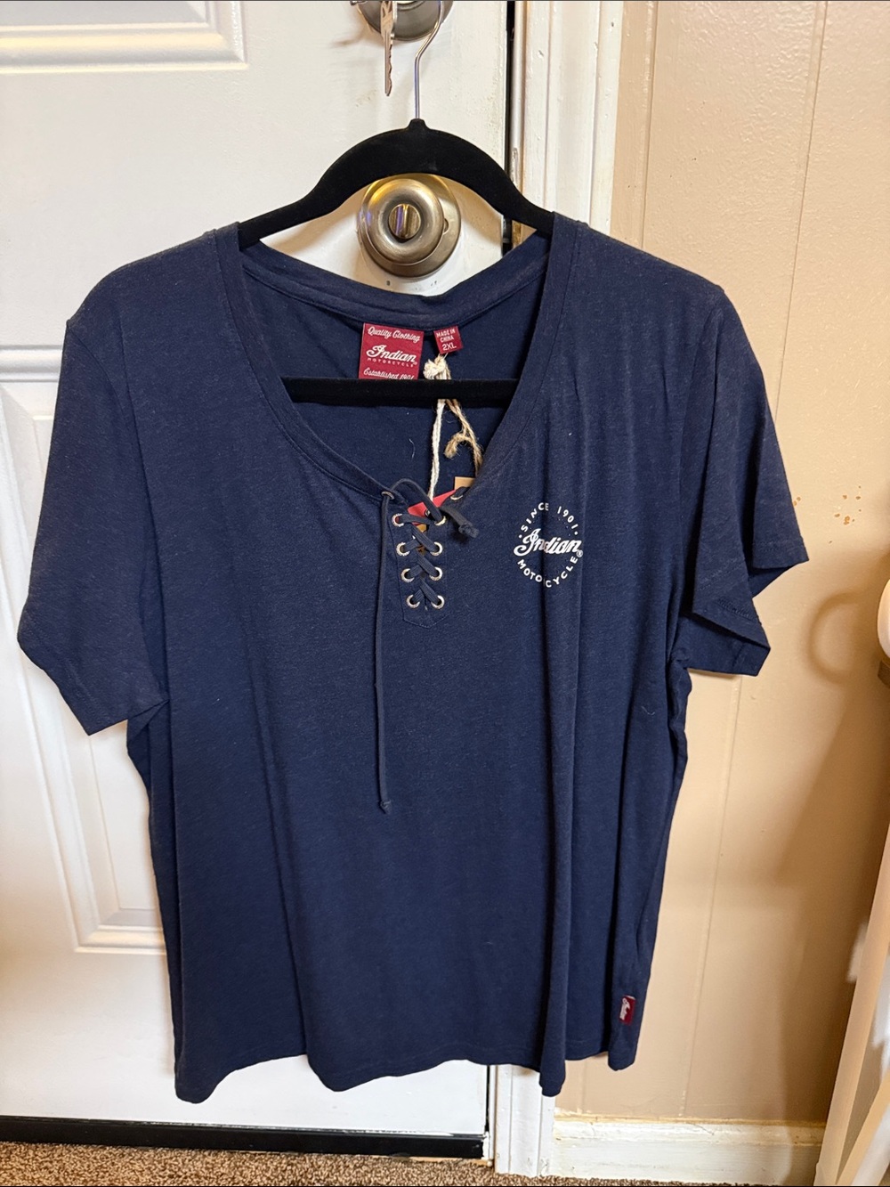 Indian Motorcycle Women's Navy Lace-Up V-Neck Top